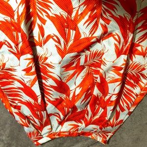 MIDI SKIRT blue with orange leaf print.